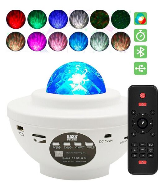 LED RGB Zvjezdani projektor i Bluetooth Loud USB White