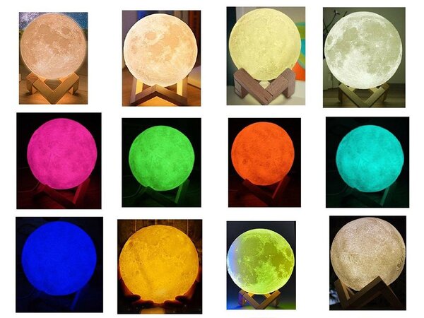 ACA. LED RGB 3D USB noć Luna Luna s daljinskim upravljačem od 18 cm