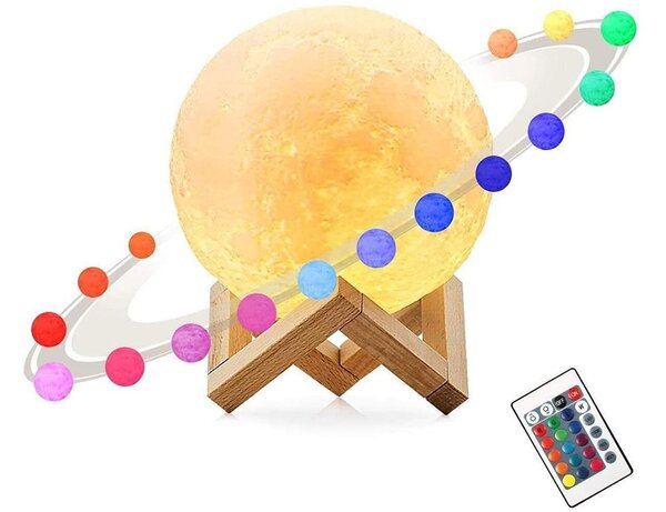 ACA. LED RGB 3D USB noć Luna Luna s daljinskim upravljačem od 18 cm