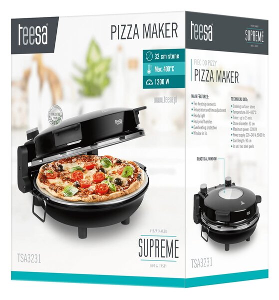 1200W kamena pizza 32 cm do 400 ° C + 2 Vrhovni reket
