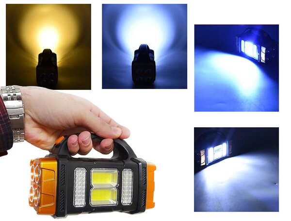 3v1 aku. solarna led cob ročna svetilka 1500mah usb powerbank - verk group