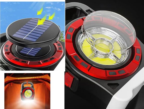 3v1 aku. solarna led cob ročna svetilka 2400mah usb powerbank - verk group