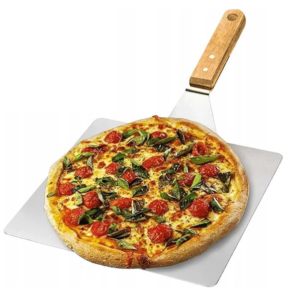 Snažni reket od nehrđajućeg čelika za pizzu 44 cm drveni držač