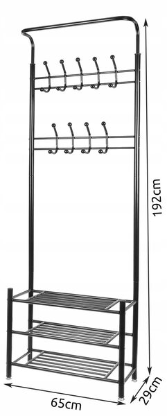 Metalna vješalica s policama za cipele 192cm crna