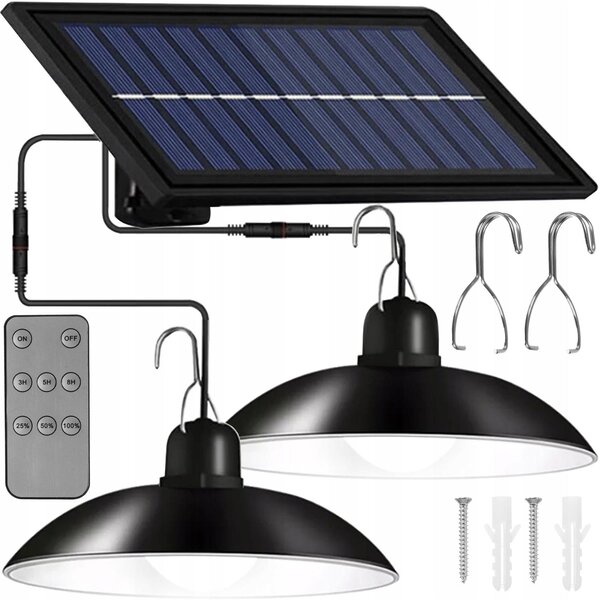 2x solarno viseće 80W LED svjetiljke hladno bijelo 3600mAh IP44