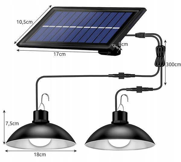 2x solarno viseće 80W LED svjetiljke hladno bijelo 3600mAh IP44
