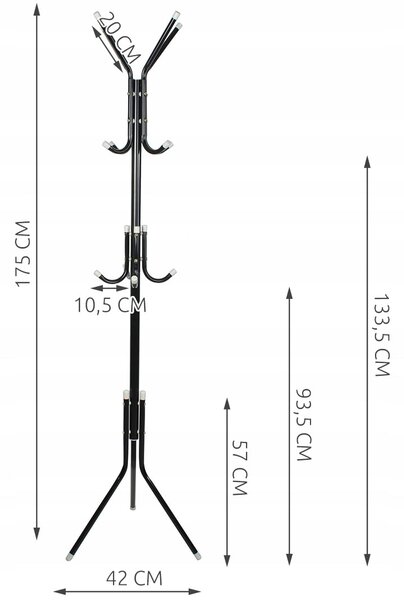 Metalna vješalica za kapute i šešire 170 cm crna