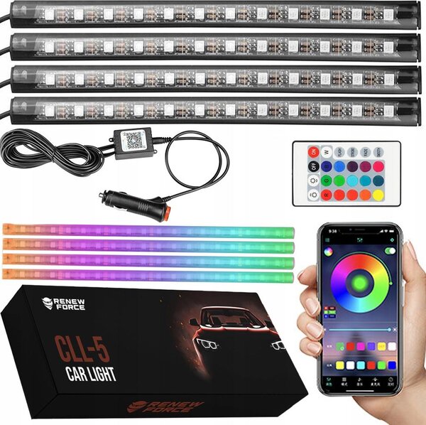 4x LED RGB rebrast vozila interijera 12V + daljinski i aplikacija