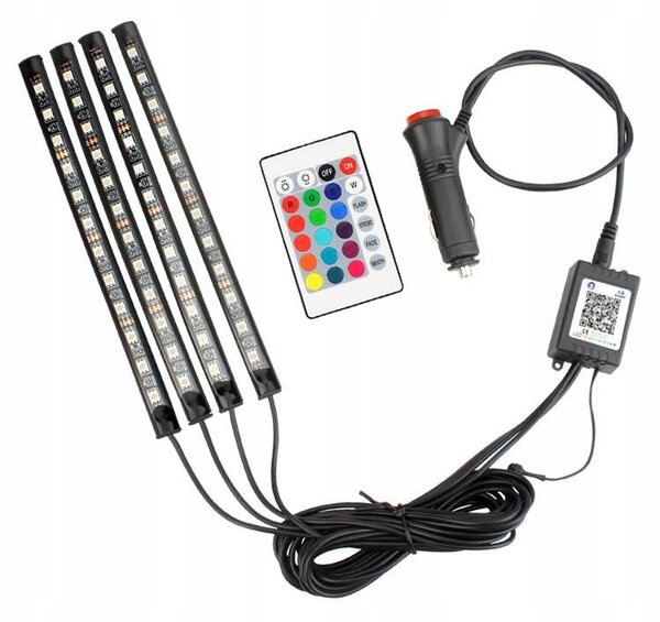 4x LED RGB rebrast vozila interijera 12V + daljinski i aplikacija