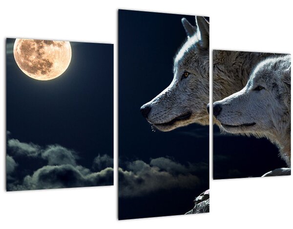 Slika vukova koji zavijaju na mjesec (90x60 cm)