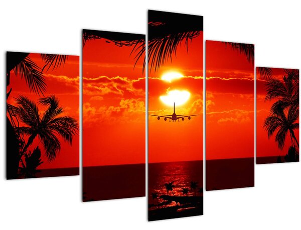 Slika - zalazak sunca sa zrakoplovom (150x105 cm)