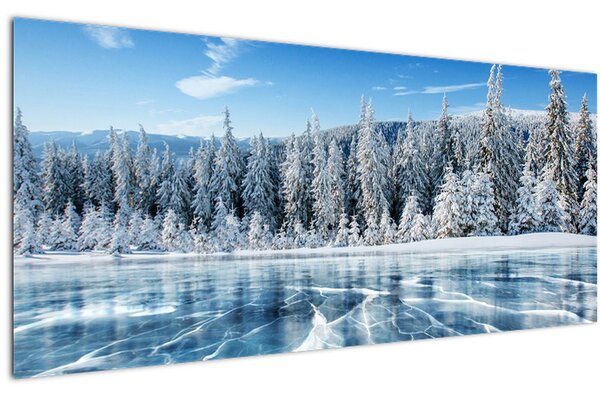 Slika zaleđenog jezera i sniježnih stabala (120x50 cm)