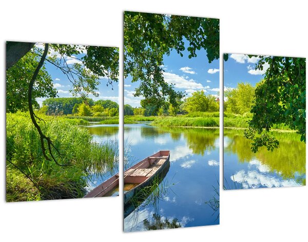 Slika ljetne rijeke s brodicom (90x60 cm)