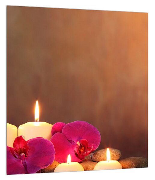 Opuštajuća slika svijeća s orhidejom (30x30 cm)