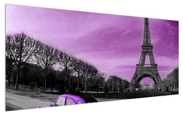 Slika Eiffelovog tornja i ljubičastog automobila (120x50 cm)
