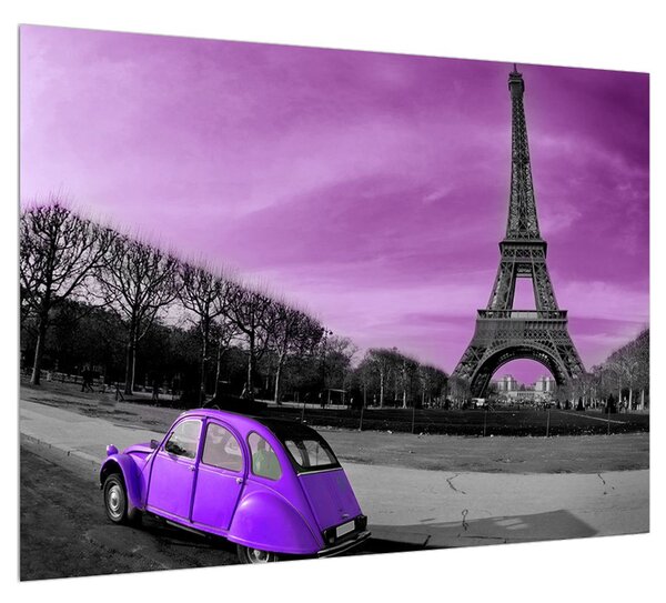 Slika Eiffelovog tornja i ljubičastog automobila (70x50 cm)