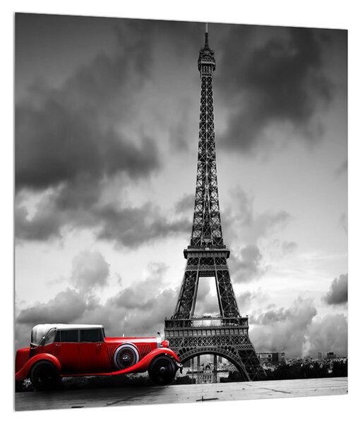 Slika Eiffelovog tornja i crvenog automobila (30x30 cm)