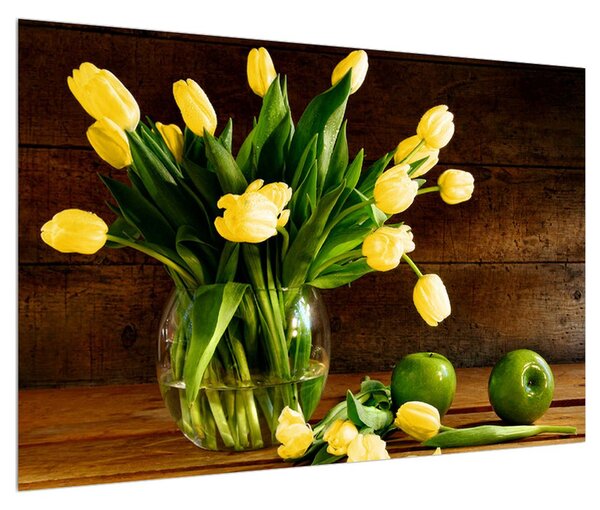 Slika žutih tulipana u vazi (90x60 cm)