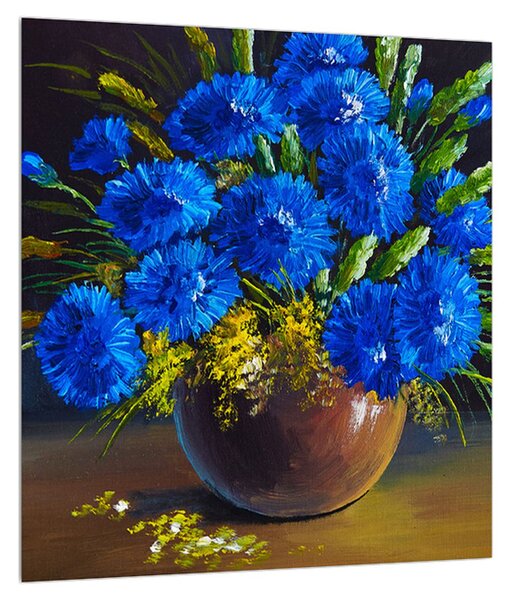 Slika plavog cvijeća u vazi (30x30 cm)