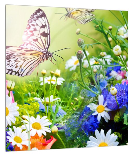 Slika ljetnog cvijeća s leptirom (30x30 cm)