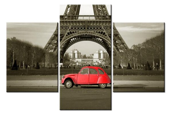 Slika Eiffelovog tornja i crveni automobil (90x60 cm)