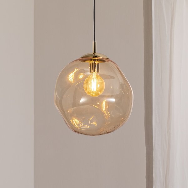 TK Lighting Staklena viseća svjetiljka Sol, Ø 35 cm, crna/jantarna, prigušiva, Providna, Dnevni boravak/blagovaonica, Staklo