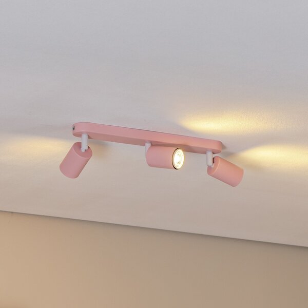 TK Lighting Stropni reflektor Livia, ružičasti, 52 cm, 3 žarulje, metal, GU10, prigušiva, Ružičasta ruža, rasadnik, Metal