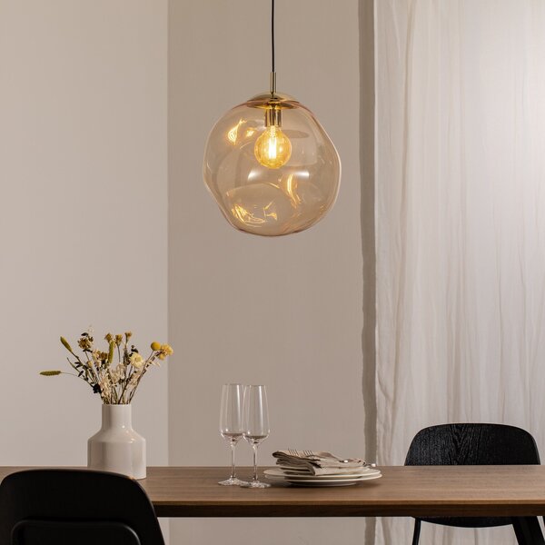 TK Lighting Staklena viseća svjetiljka Sol, Ø 35 cm, crna/jantarna, prigušiva, Providna, Dnevni boravak/blagovaonica, Staklo