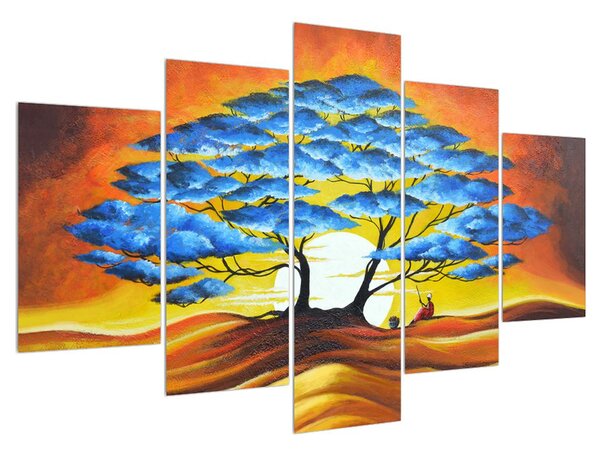 Orijentalna slika plavog stabla i sunca (150x105 cm)