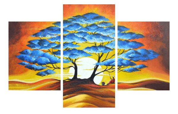 Orijentalna slika plavog stabla i sunca (90x60 cm)