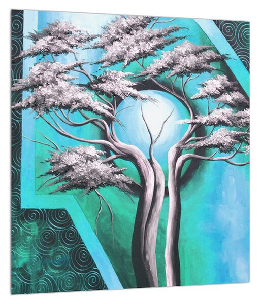Orijentalna plava slika stabla i sunca (30x30 cm)