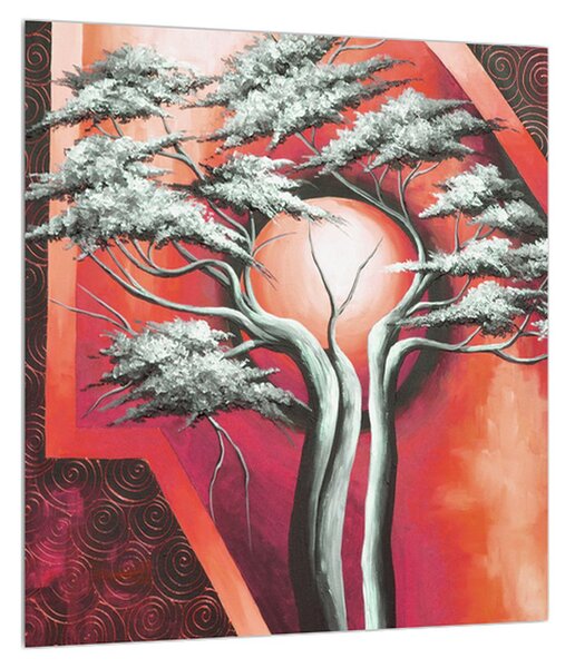Orijentalna crvena slika stabla i sunca (30x30 cm)