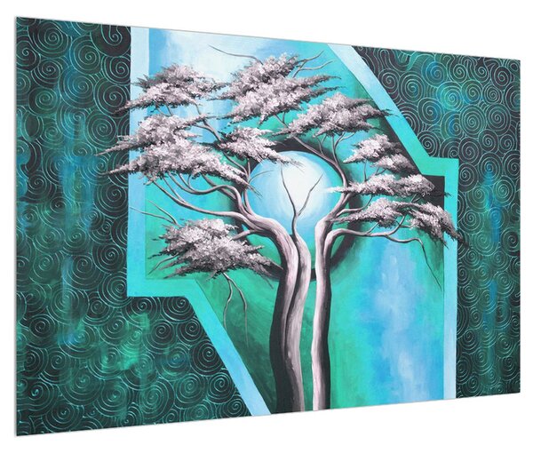 Orijentalna plava slika stabla i sunca (90x60 cm)