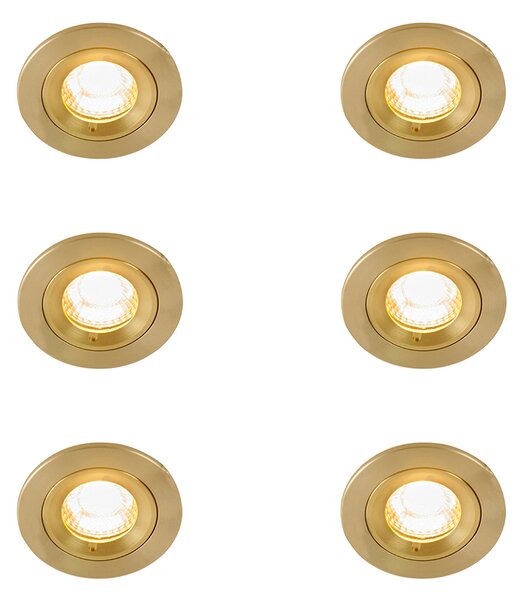 Set od 6 modernih ugradbenih reflektora zlatne boje okrugli IP44 - Xena