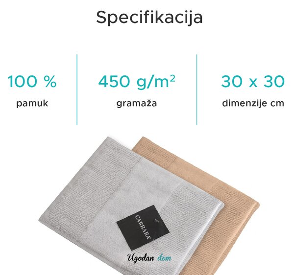 Set ručnika CARRARA 30x30 cm svijetlo siva 100% pamuk, 3 kom