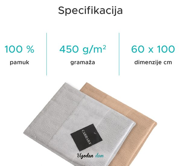 Ručnik CARRARA 60x100 cm svijetlosivi, 100% pamuk