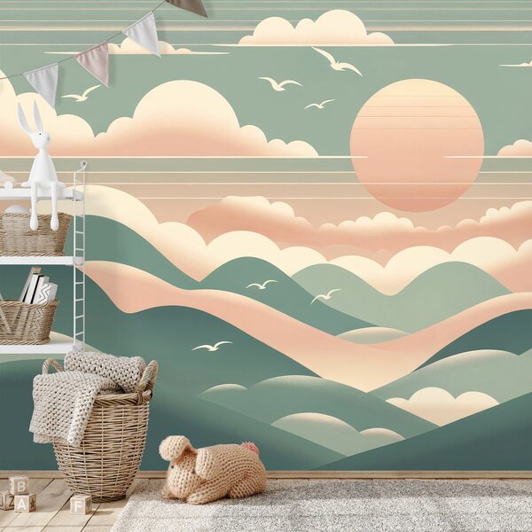 Tapeta pastelne planine s izlaskom sunca