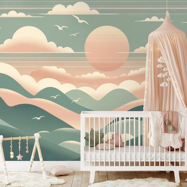 Tapeta pastelne planine s izlaskom sunca