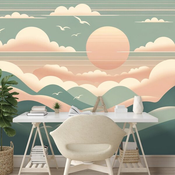 Tapeta pastelne planine s izlaskom sunca