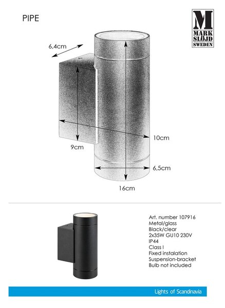 Vanjska zidna lampa (visina 16 cm) Pipe - Markslöjd