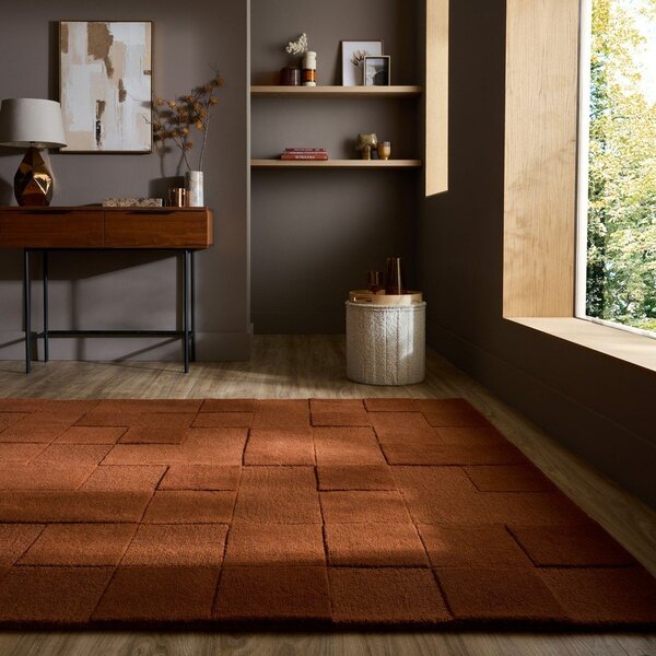 Ručno rađen vunen tepih boje terakote 200x290 cm Checkerboard – Flair Rugs