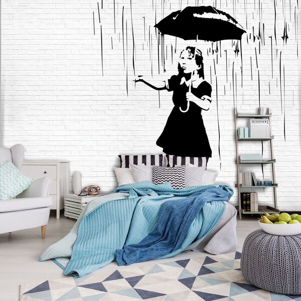 Foto tapeta - Djevojka s kišobranom na kiši (152,5x104 cm)