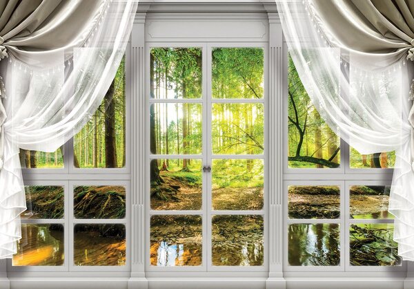 Foto tapeta - Pogled s prozora na šumu (152,5x104 cm)
