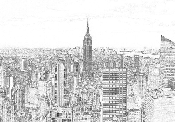 Foto tapeta - Crno-bijela skica grada (152,5x104 cm)