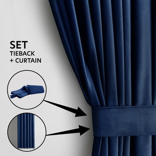 Tamno plava zavjesa za djelomično zamračenje od samta 140x270 cm Eyelets – Restilo