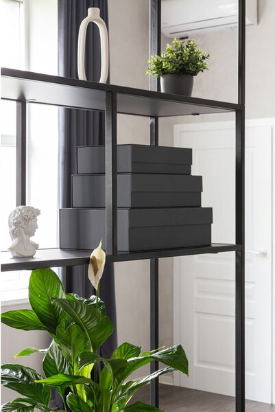 Tamno sive kartonske kutije za pohranu u setu 3 kom s poklopcem 42,5x29,5x13 cm Kian Paper Laminate – Bigso