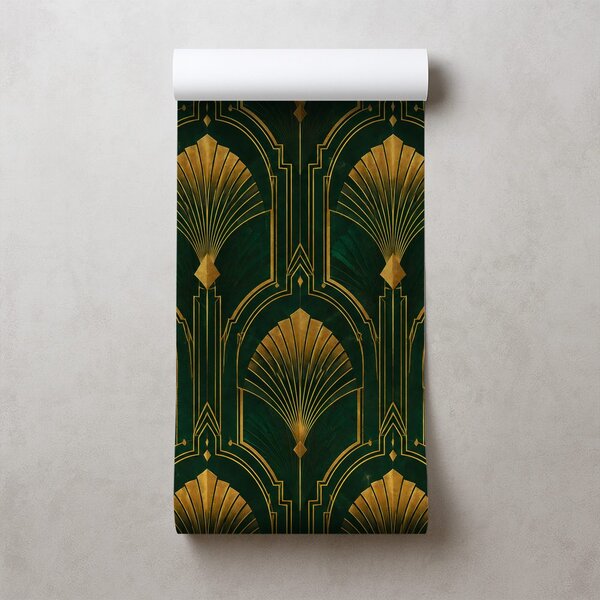 Fototapeta zlatne art deco lepeze na zelenoj
