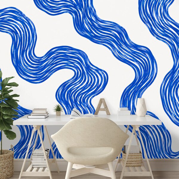 Tapeta moderne plave valovite linije