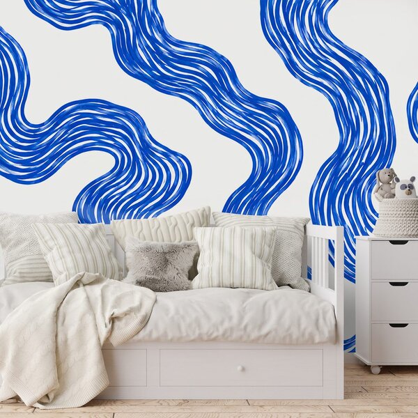 Tapeta moderne plave valovite linije