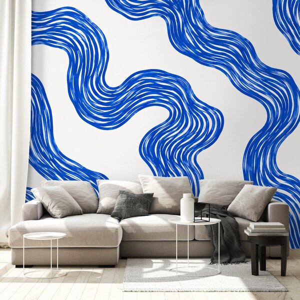Tapeta moderne plave valovite linije